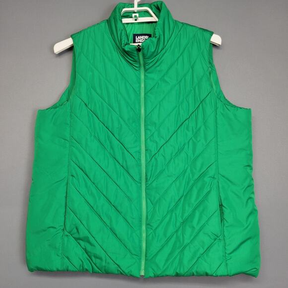 Lands' End Vest Womens 2X Green Quilted Puffer Sleeveless Full Zip Lightweight - Picture 1 of 13